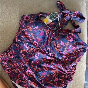 Boden Navy and Pink Floral Halter Top Swim